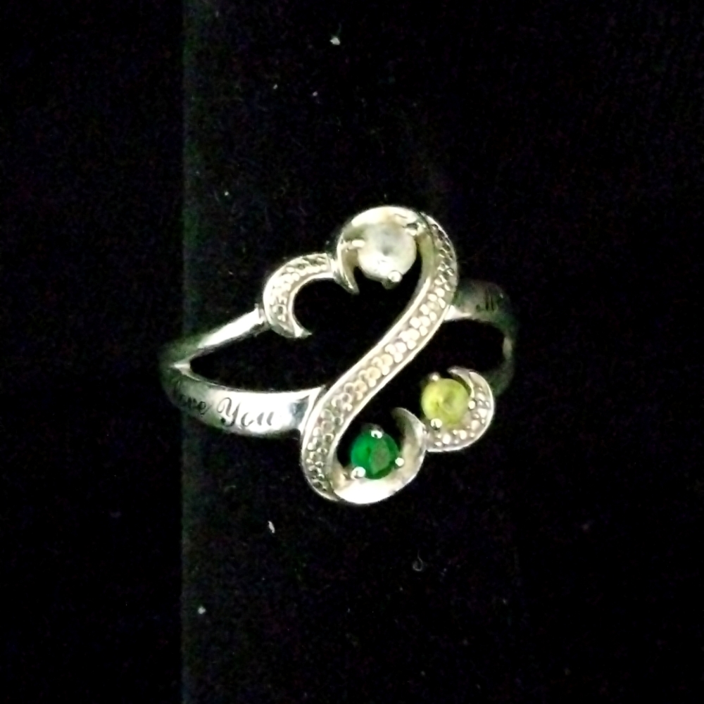 Classic Jane Seymour Mother's Ring, Sterling Silver With Gemstones.....Sz 7
